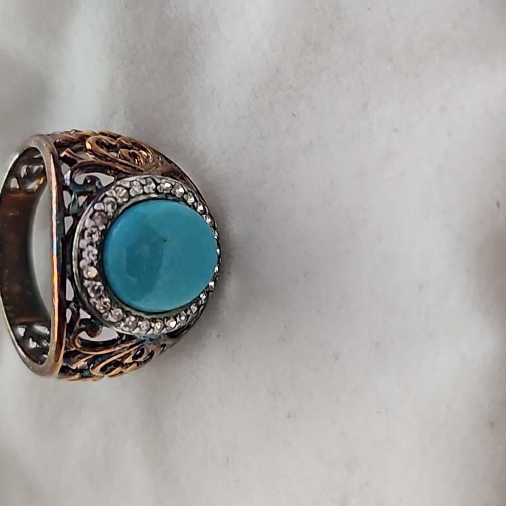 Blackened Sterling Silver and Rose Gold Turquoise Ring